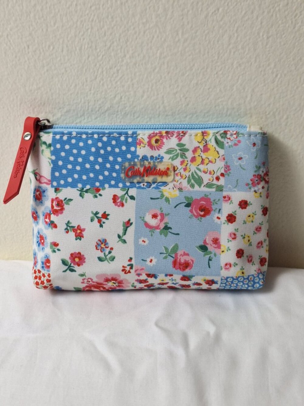 Cath Kidston Floral Patchwork Makeup Pouch in Light Blue, Red, White